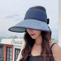 Topless Breathable Big-edge Sunhat Ladies Summer New Fashion Women Outdoor Sports Bowknot Visor Straw Hat